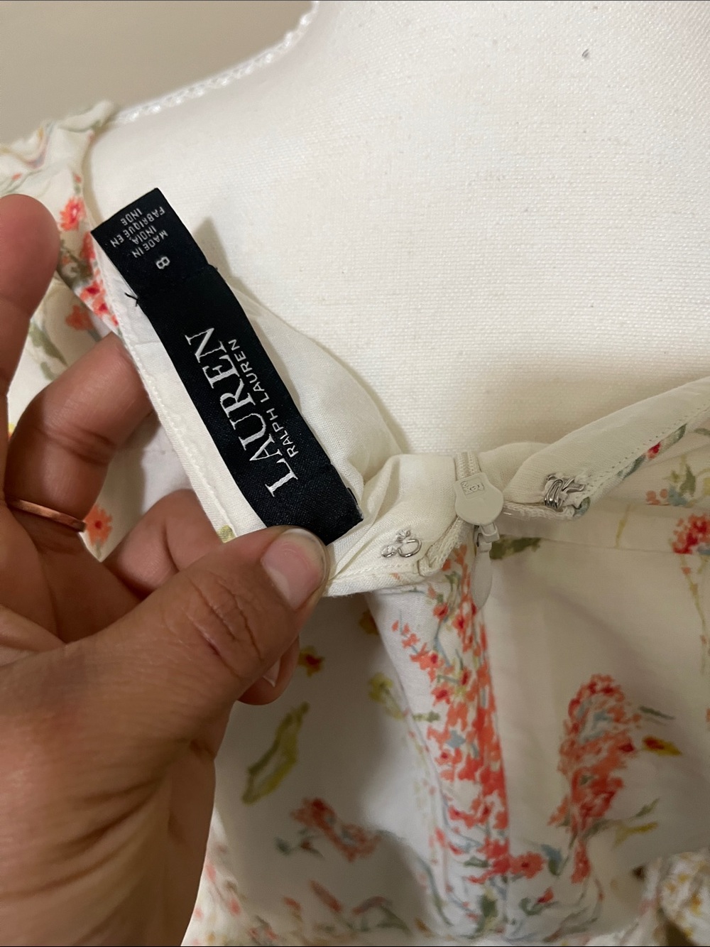 Ralph Lauren Cream Maxi Dress with Pink & Green Floral Print - Picture 7 of 8